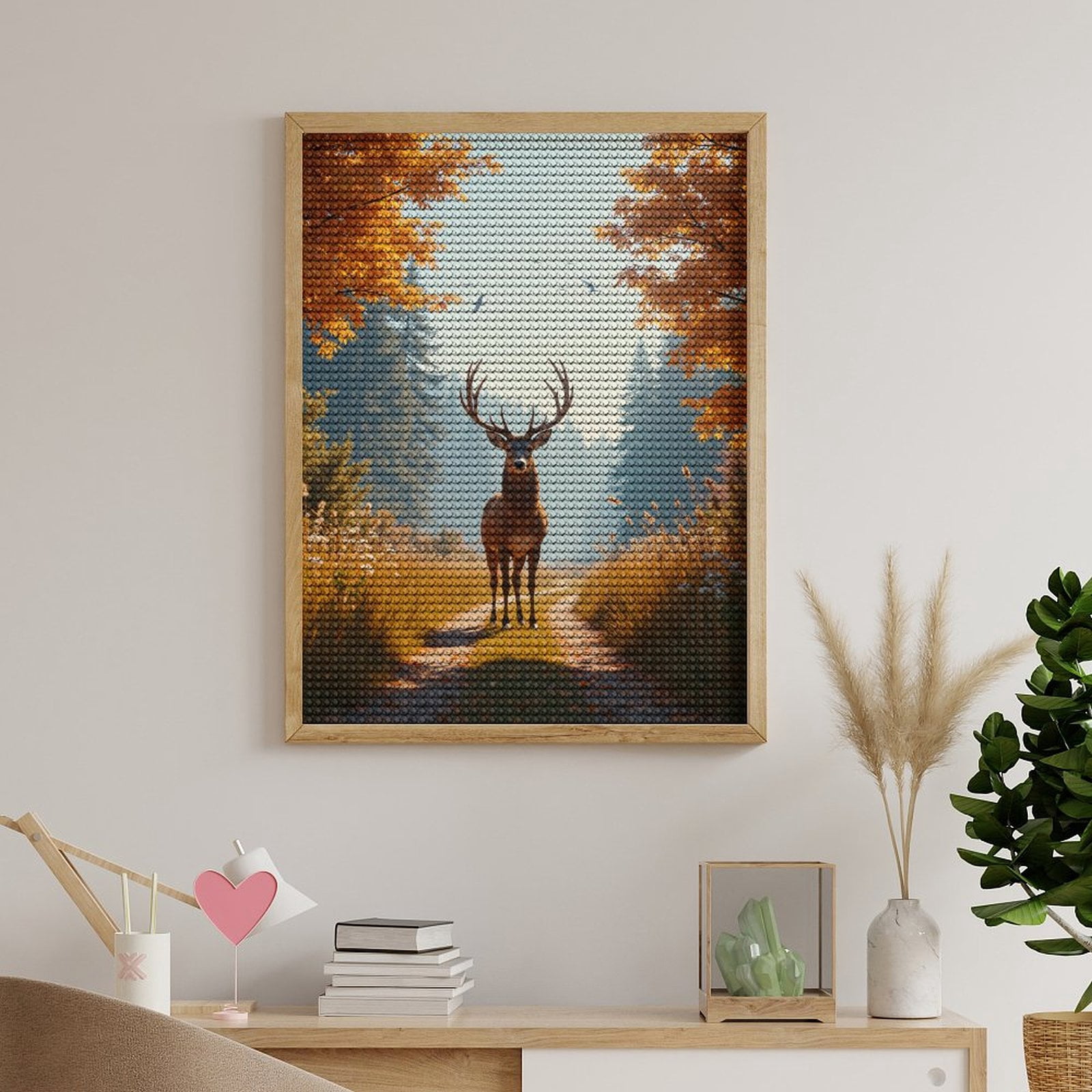 Diamond Art Kits for Adults - Autumn Deer Forest Path Wildlife 5d Diamond Painting for Adults, Diamond Art for Adults Beginners, Frameless Diamond Painting Kits for Adults for Home Wall Decor