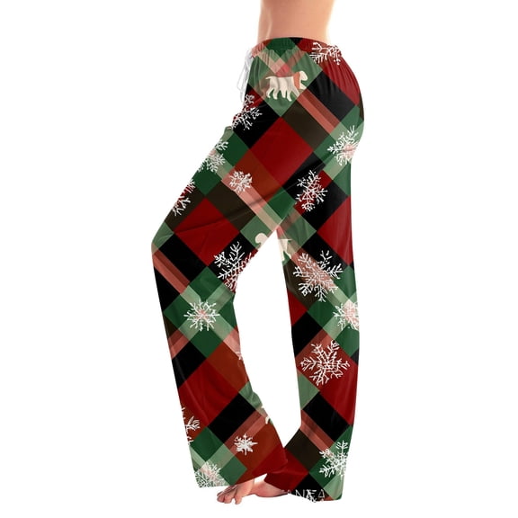 Wutalume Women's Winter Solid Color Pants with Drawstring and Christmas Print, Full Length Design for Casual and Sporty Activities,Dark Green L