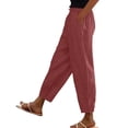 thumbnail image 2 of Womens Linen Pants Casual Petite Drawstring Elastic Waist Summer Wide Leg Pants Beach Pull On Lounge Trousers with Pockets Light Brown S, 2 of 7