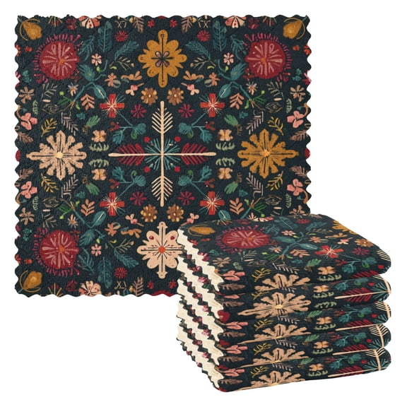 6 Pieces of Kitchen Towels 11x11Inch Kitchen Dish Cloths Kitchen Dish Towels Reuseable Cleaning Cloths Cute Christmas Pattern