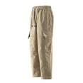 thumbnail image 6 of Qulqfy Mens Big and Tall Pants Yellow Cargo Baggy Stretch Pants Wide Leg Elastic Waist Hiking Pants 4 Pockets Pants for Men L, 6 of 9
