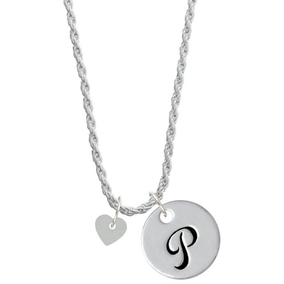 Delight Jewelry Acrylic 5/16" Imitation Pearl Heart Silvertone Script Initial Disc - P - Charm Necklace, 20"+3"