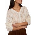 thumbnail image 2 of Women'S Light-Weight Crochet Cropped Cardigan V Neck Long Sleeve Button Up Shrug Sweater Milky White L, 2 of 9