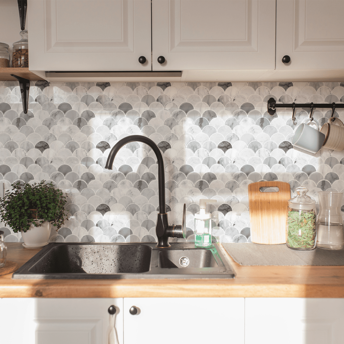 20 Sheets Peel and Stick Tile for Bathroom Kitchen Backsplash Tile Stickers Peel and Stick on Backsplash 12"x12" Fish Scale Removable Back Splash for Renters Living Room Fireplace