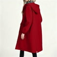 thumbnail image 4 of TKLPEHG Long Trench Coat for Women Hooded Windproof Overcoat Fashion Button Shacket Outerwear Working Outdoor Outerwear (Red,L), 4 of 6