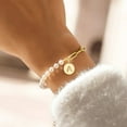 thumbnail image 4 of IEFSHINY Initial Pearl Bracelets for Women, Dainty Personalized Gold A-Z Initial Charm Paper Clip Chain Pearl Bracelets Gifts, 4 of 6
