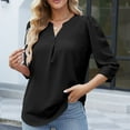 thumbnail image 5 of Women's 3/4 Sleeve V Neck Casual Blouses Solid Comfy Elegant T Shirts Pullovers Loose Fit Tops Black,S, 5 of 8