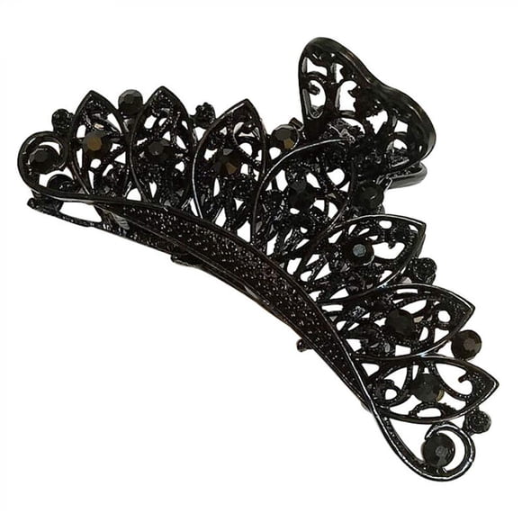 Clip de garra para el cabello con flores retro negras para mujer, aleación de diamantes de imitación vintage, pinzas para la mandíbula del cabello de gran tamaño, horquilla grande, pasador de pelo ele