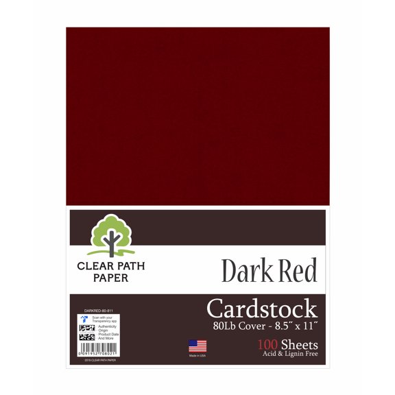 Dark Red Cardstock - 8.5 x 11 inch - 80Lb Cover - 100 Sheets - Clear Path Paper