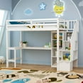 thumbnail image 5 of Twin Size Loft Bed with L-Shaped Desk & LED Lights & Charging Station, Solid Wood Loft Bed Frame with Storage and Stairs, Heavy Duty Loft Bed for Kids, White, 5 of 7