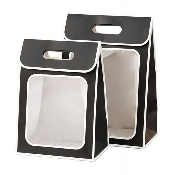 Nvzi gifts, flowers, gift box packaging bags, flip transparent window carrying bags, flowers, gift carrying bags (black background and white frame, 21.5 * 13 * 30cm)