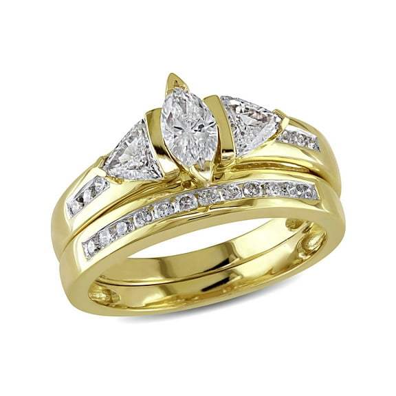 Marquise-Cut Diamond Engagement Ring & Wedding Band 1.0 Carat (Ctw I2-I3, H-I) in 14K Yellow Gold for Women