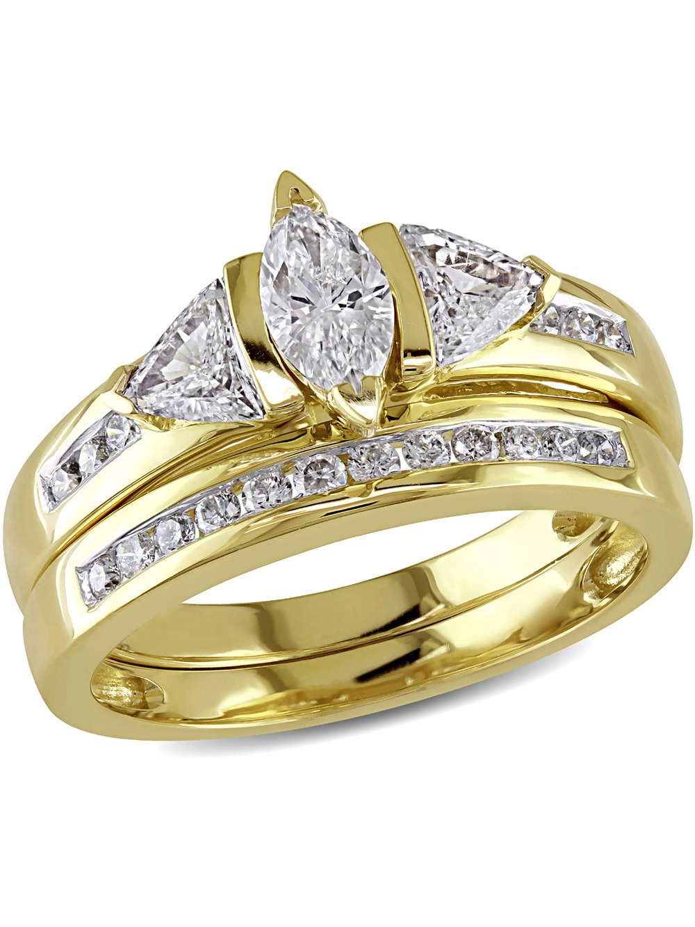 Marquise-Cut Diamond Engagement Ring & Wedding Band 1.0 Carat (Ctw I2-I3, H-I) in 14K Yellow Gold for Women
