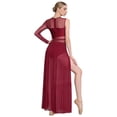 thumbnail image 2 of MSemis Womens Modern Lyrical Dance Dress Shiny Rhinestones Side Split Sheer Mesh Dresses Burgundy&Black XXL, 2 of 7