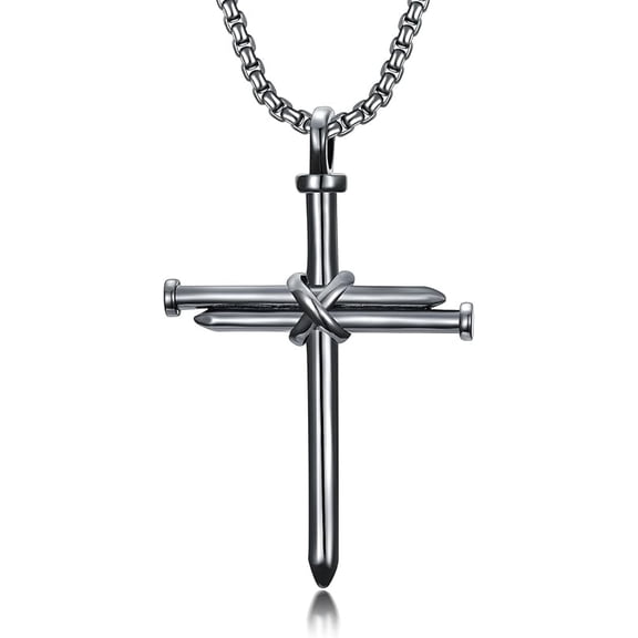 Three Nail Cross Necklace 925 Sterling Silver Cross Pendant Religious Crucifix Christian Jewelry Gifts for Men Husband Brother 22" 2"