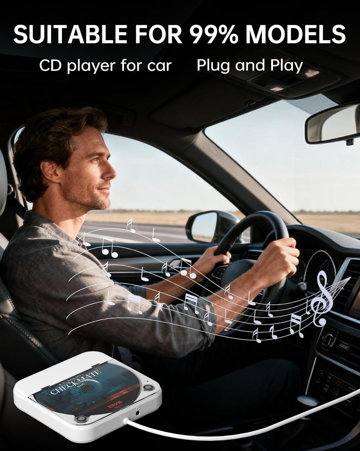 Car CD Player with USB/AUX Port, External Universal CD Player for Car with Car Radio Stereo, Portable Car CD Players with Remote Control for Laptop, TV, Computer,Universal for Vehicle