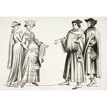 Posterazzi DPI1857847 Noble Lady & Maid of Honour & Two Burgesses with Hoods From Miniature in Merveilles Du Monde Poster Print 17 x 12