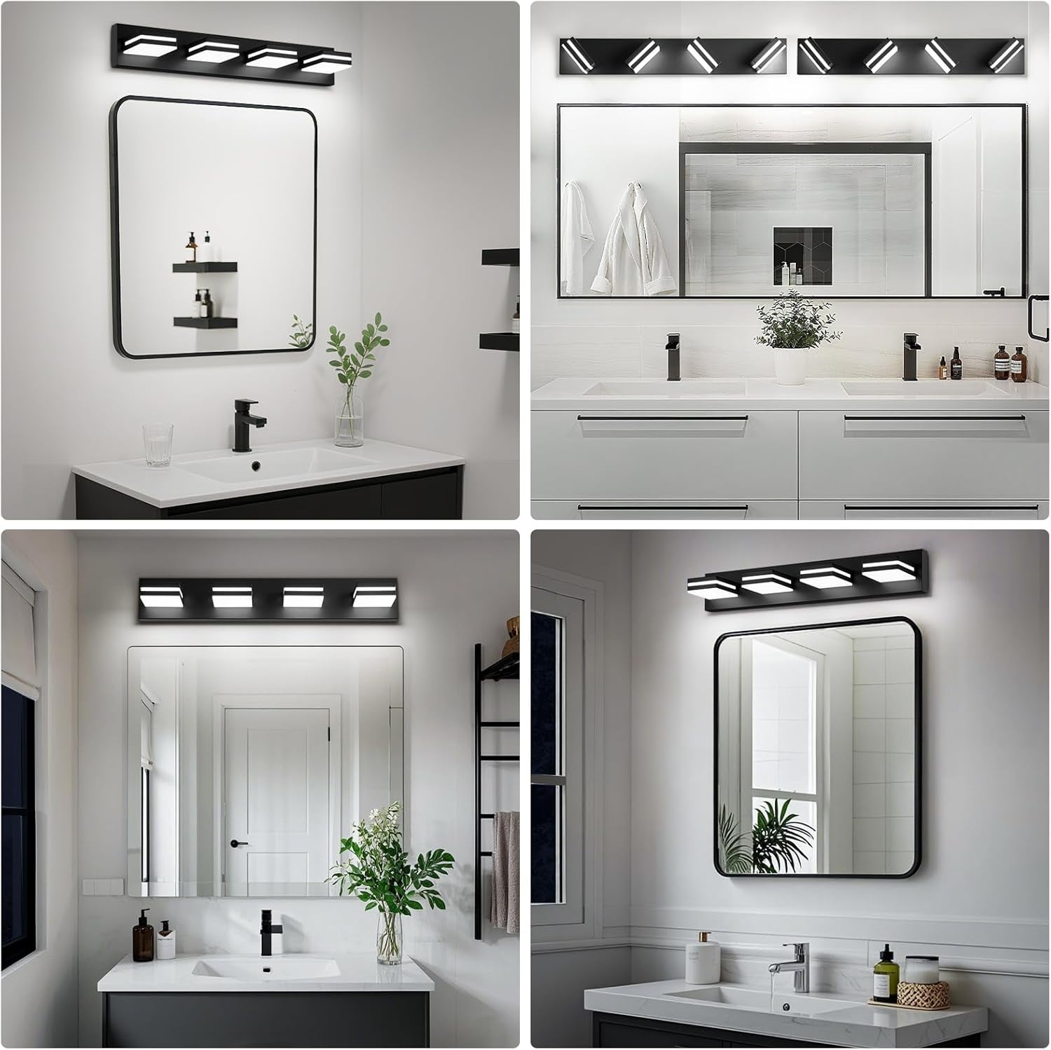 Modern LED Bathroom Lights Fixtures(4-Light),Metal Black Acrylic Wall Lighting,Vanity Lights for Bathroom Over Mirror(6000k 27In