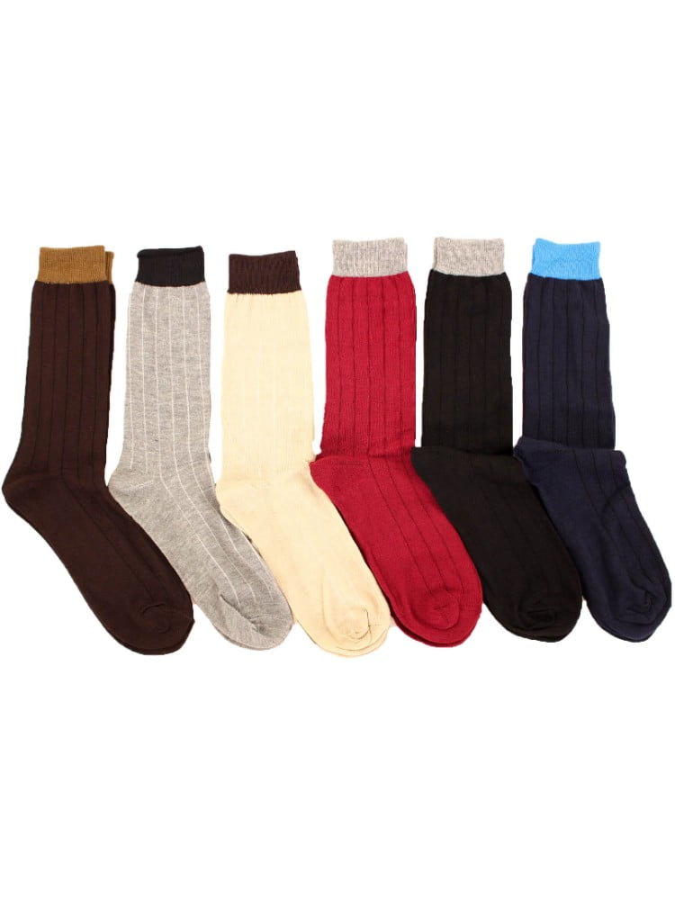 VENTANA Men's 6 Pairs of Pattern Fashion Dress SocksSolid