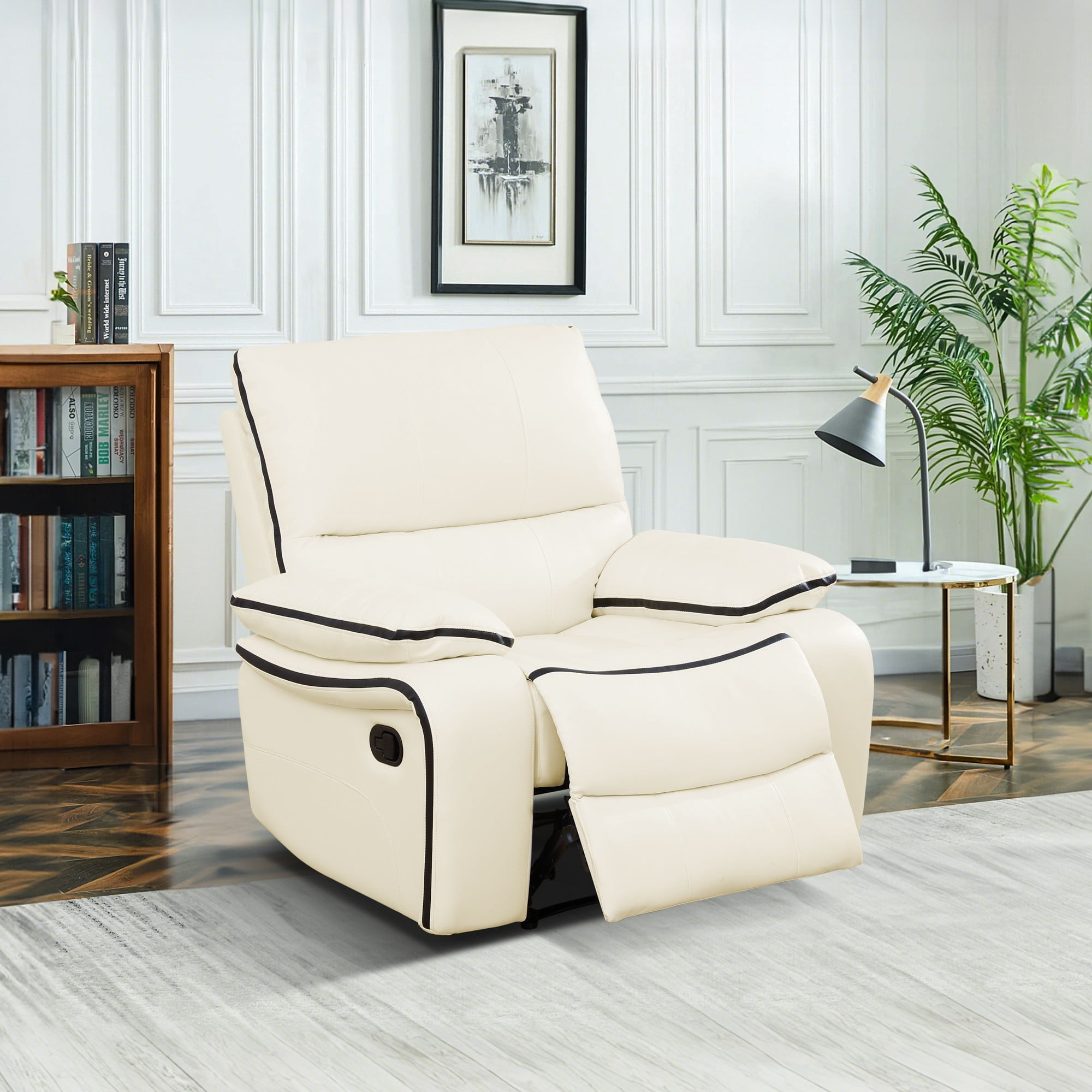 Gewnee Smart Sofa, Air Leather & Solid Wood Frame, Adjustable Recline for Living Room Home Relaxation, Off-white