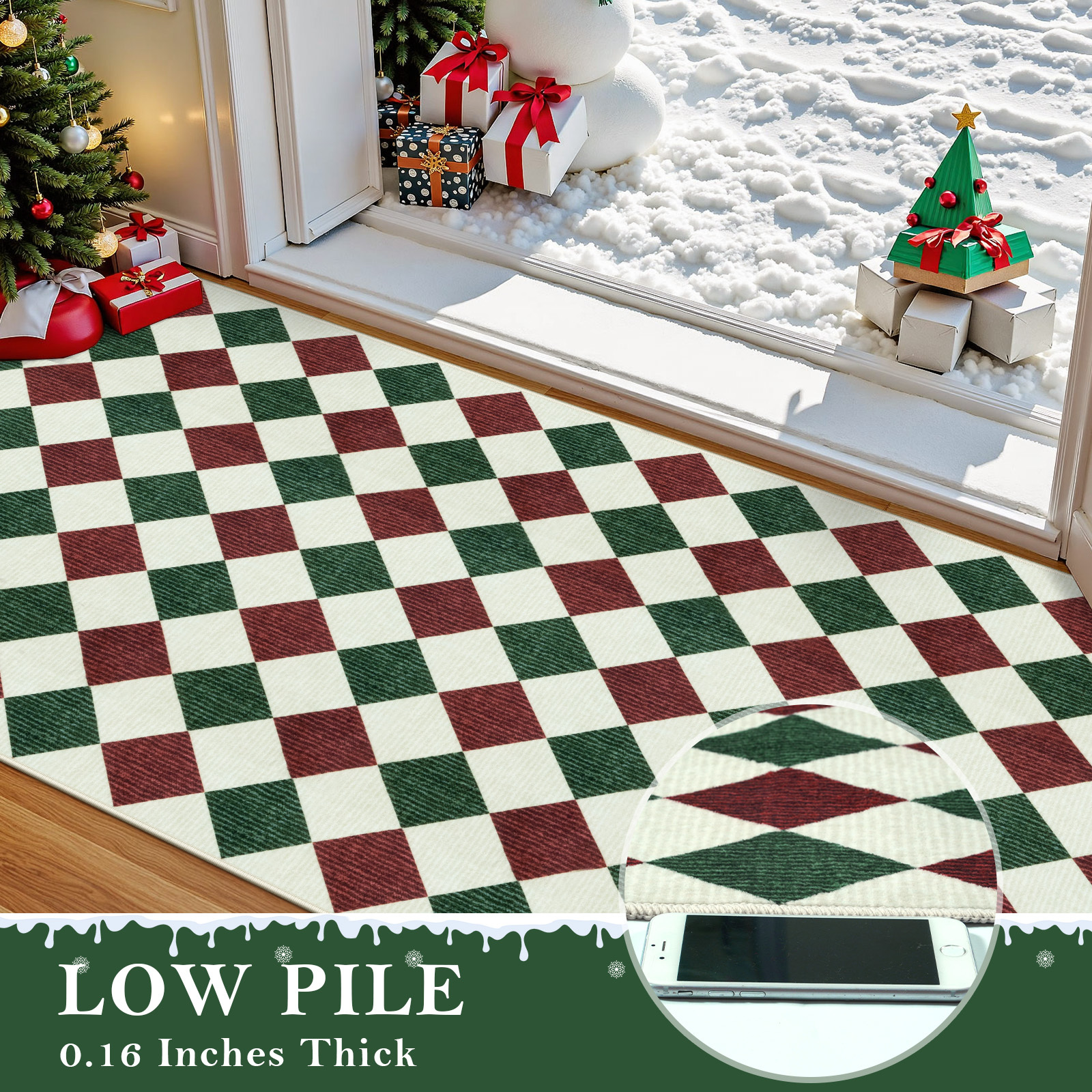 RUG ROBOT 2'6''x8' Christmas Runner Rugs for Hallway, Washable Non-Slip Checkered Kitchen Runner Rug, Farmhouse Xmas Holiday Rug for Entryway, Bedroom, Laundry Indoor Christmas Decor