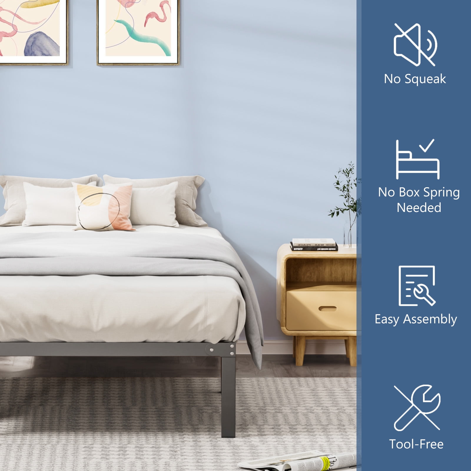 Beddle Twin Size Bed Frame,Metal Bed Frame,No Box Spring Required,Quiet & Sturdy,Black