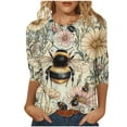 thumbnail image 2 of Bee Print Tops for Women Womens Petite 3/4 Sleeve Tops and Blouses Summer Shirts for Women 2026 Trendy Summer Dressy Blouses for Teens Floral Shirts for Women Trendy, 2 of 5