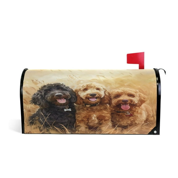 Mailbox Covers Magnetic Large Size Post Box Cover Wrap Outside Waterproof Home Yard Garden Decor Happy Dogs in Wheat Field 25.5x21