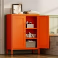 thumbnail image 2 of Metal Bathroom Storage Cabinet, Bathroom Floor Storage Cabinet with 2 Adjustable Shelves and 2 Doors,Freestanding Metal Sideboard for Small Spaces, Living Room, Dining Room,Orange, 2 of 13