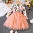 thumbnail image 5 of KYAIGUO Baby Kids Girls Spring Floral Tulle Dresses Toddler Girl Mesh Tutu Skirt, Splicing Dress, Bow Stitching Flower Print Dress Puff Sleeve Dress Sundress Dress for 1-7T, 5 of 10
