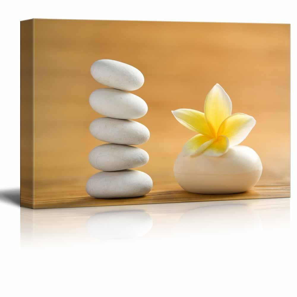 Wall26 Canvas Prints Wall Art Zen Stones with Blooming White Plumeria