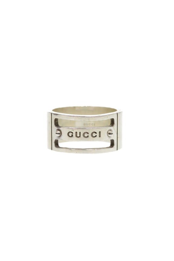 Pre-Owned Gucci Logo Screw Sterling Silver 925 Ring 1603GUCCI