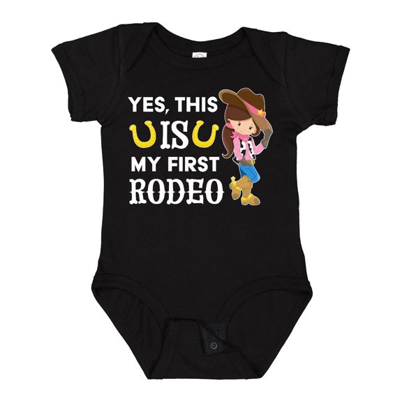 Inktastic Yes, this IS my First Rodeo- cowgirl in hat and boots Girls Baby Bodysuit