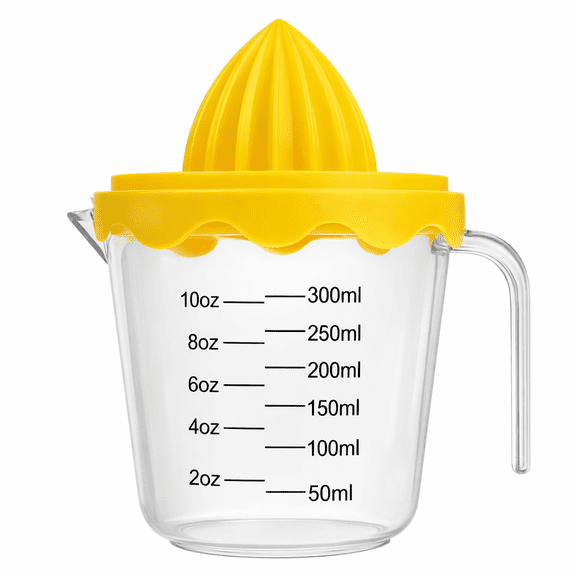 Manual Lemon Lime Orange Juicer with 10 OZ 300ML Measuring Cup, Hand Squeeze Citrus Reamer with Strainer and Handle, Esprimidor