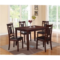 JERFIT 5-Piece Contemporary Dining Set with Faux Leather Cushions, Eyelet Back Chairs, Espresso Brown Solid Wood Table for 4