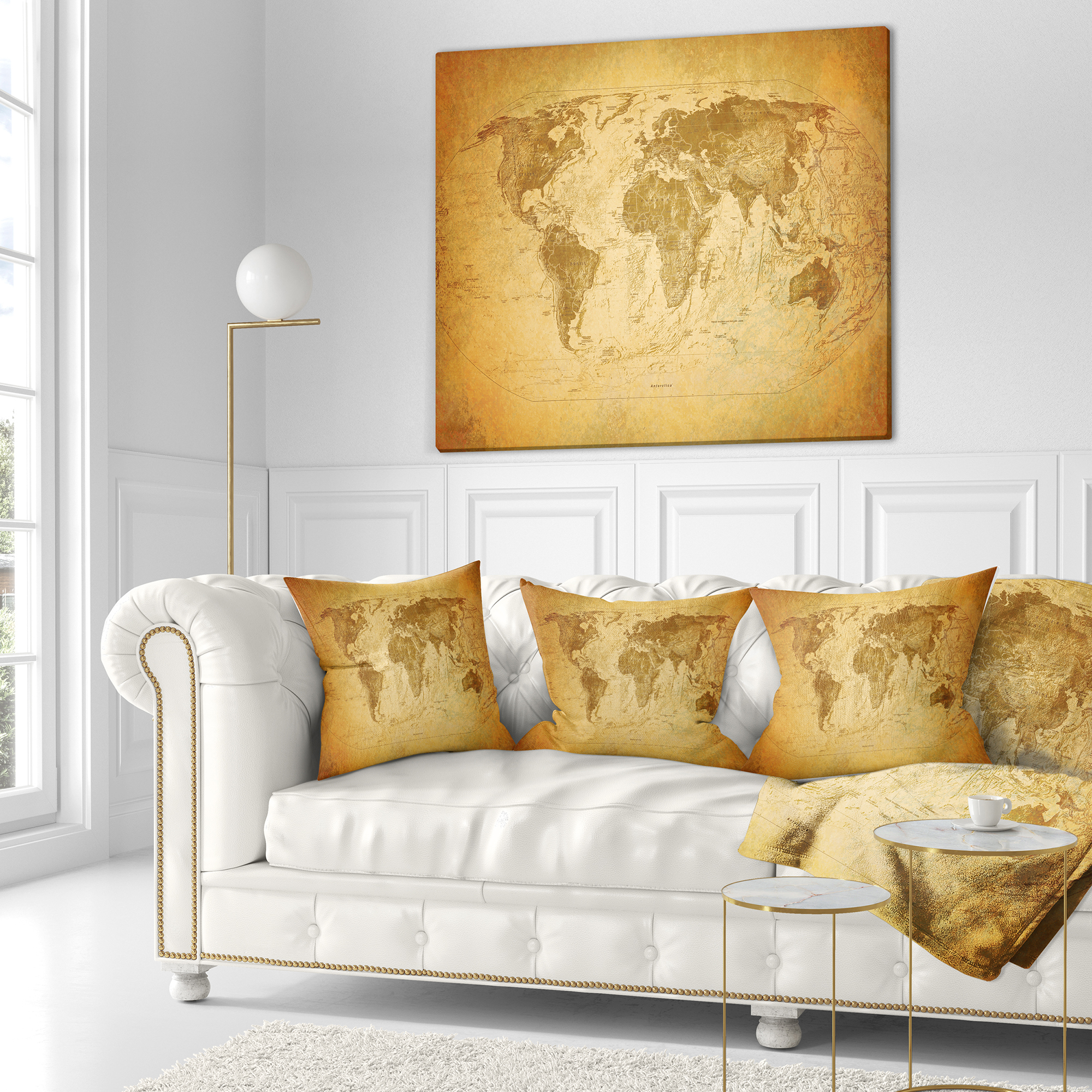 Designart Vintage Classic Map - Contemporary Throw Pillow - 18x18