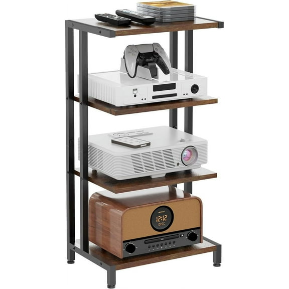 4-Tier AV Media Stand Corner Shelf Wooden Corner Shelves Component Cabinet Stereo Audio Rack Stand Tower Perfect for DVD Players:Game Console:TV Box:Cable Box:WiFi Router