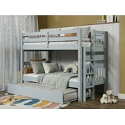 Bedz King Bunk Beds Twin over Twin Mission Style with End Ladder and a Twin Trundle, Breezy Blue