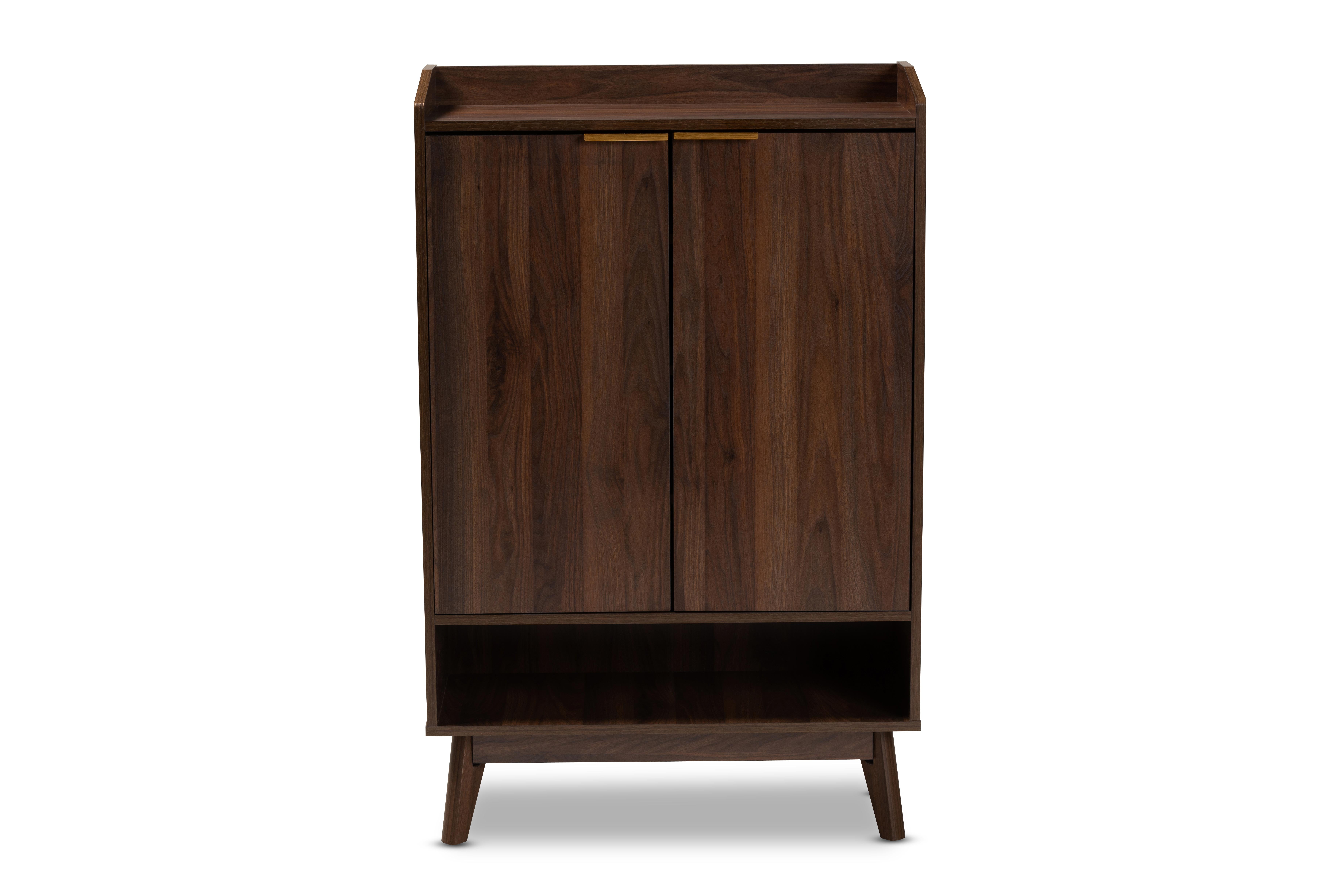 Baxton Studio Lena Mid-Century Modern Walnut Brown Finished 5-Shelf Wood Entryway Shoe Cabinet