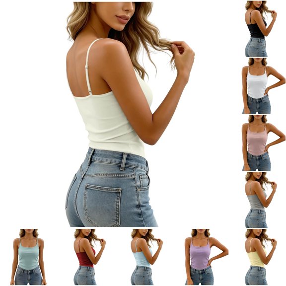 XIAONU Women's Spaghetti Strap Cami Tank Slim Fit V Neck Basic Sleeveless Top