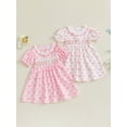 thumbnail image 6 of BemeyourBBs Toddler Baby Girl Summer Smocked Dress Kids Baby Girls Mathers Day Fathers Day Outfit Mama's Girl Daddy's Girl Dress Bow Letter Ruffle Trim Round Neck Short Sleeve A-line Princess Dress, 6 of 9