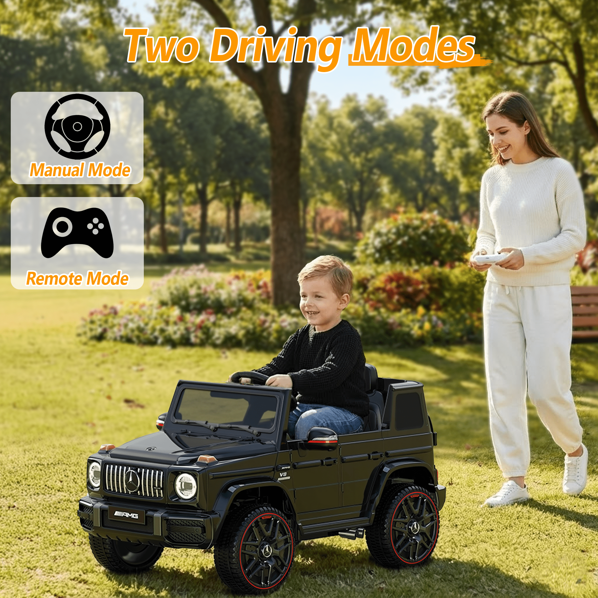 East doll 12V Power Ride on Toys for Toddlers, Kid Electric Car, G63 G Wagon Licensed Mercedes-Benz with Remote Controls, Aged 2-4Y,Black