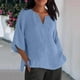 thumbnail image 4 of Gibobby Blusas Manga Larga Para Mujer Camiseta holgada con estampado de cuello redondo y manga corta de algodón versión clásica para mujer（Azul， L), 4 of 5