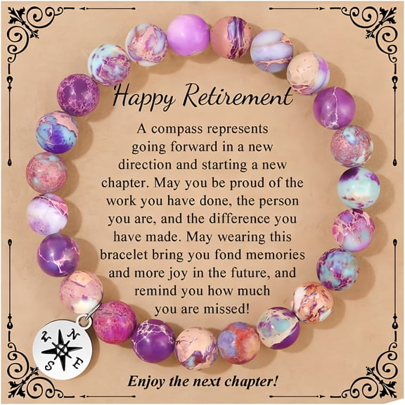 DESIGNICE Retirement Gifts for Women Natural Stone Bracelets Imperial Jasper Bracelets Happy Retirement Gifts for Grandma Coworker Friends Teacher Nurse Mom Leaving Gifts Compass Bracelets