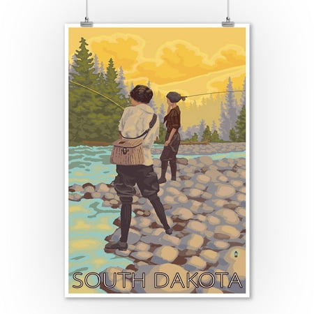Women Fly Fishing - South Dakota - LP Original Poster (9x12 Art Print, Wall Decor Travel