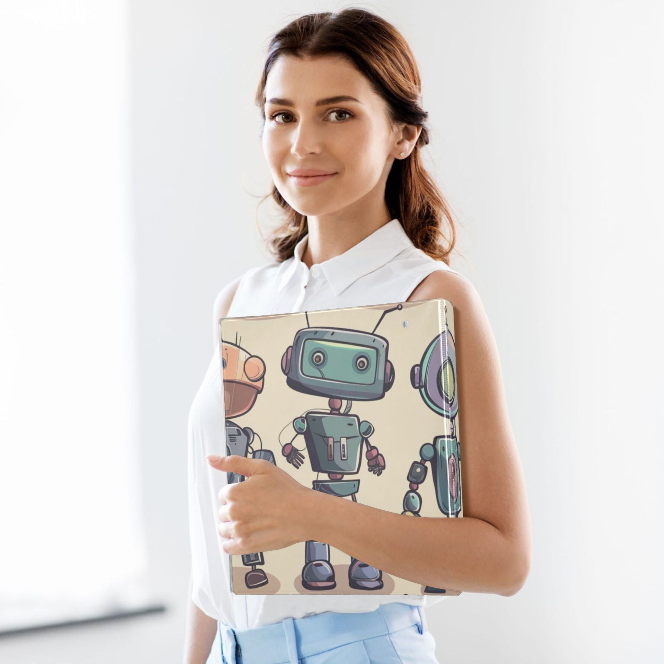 Robots 3 Ring Binders 1.5 inch Hardcover File Folders with Interior Pockets A4 Size Organizer for School Office Hospital