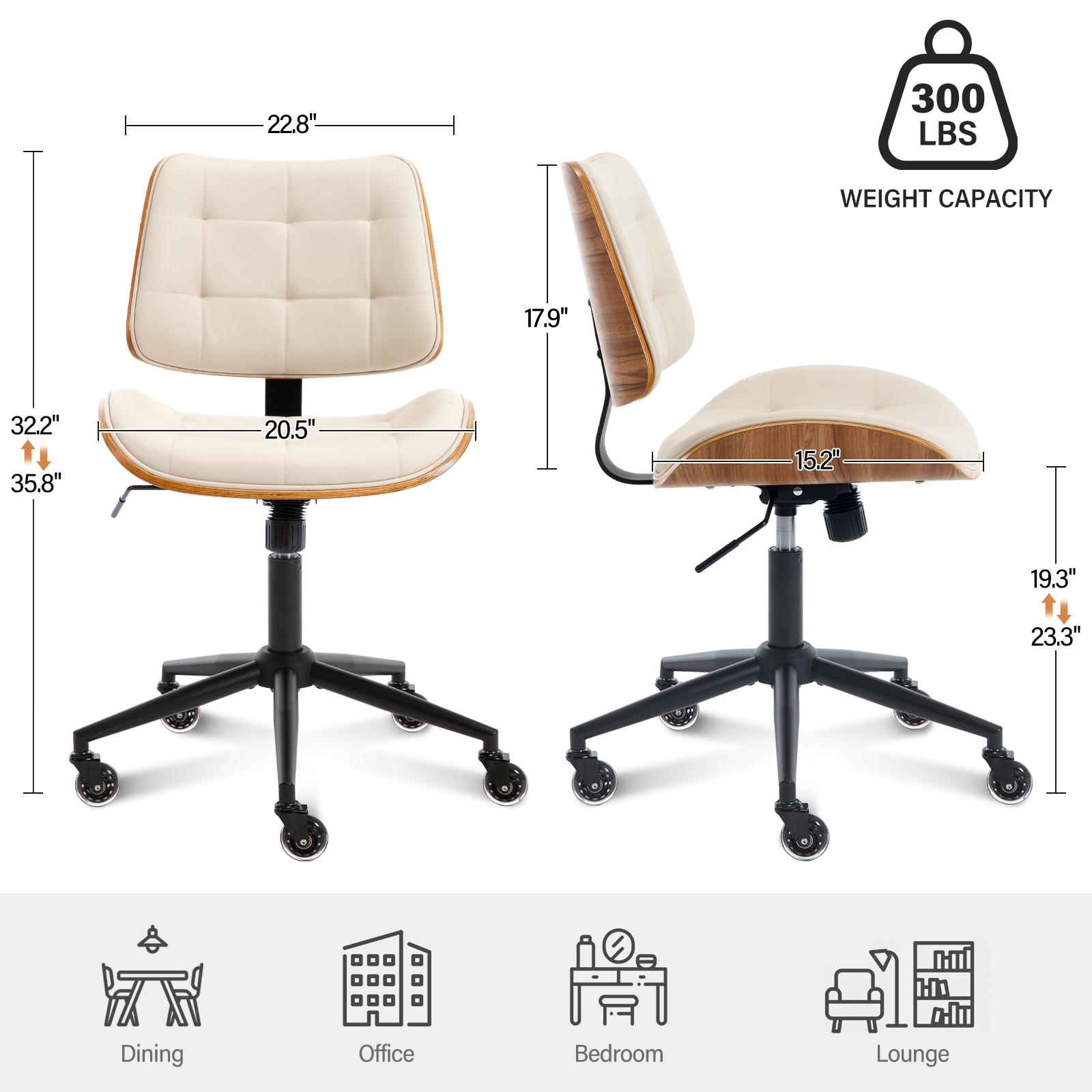 BFZ Height Adjustment and 360 Degree Rotation Office Desk Chair, Ivory