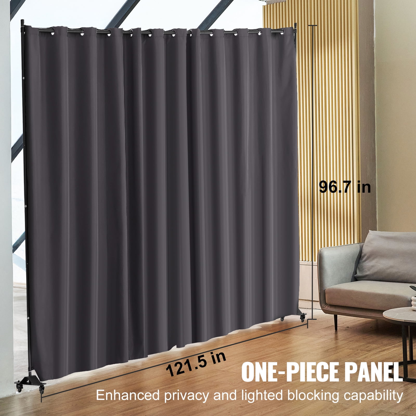 KFFKFF Space Partition, Movable Panel Separator with Casters Curtain Stand, Independent Privacy Shield for Workspace, Sleeping Area, Meal Space, Learning Zone, Ashen