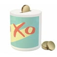thumbnail image 3 of Xo Piggy Bank, Pop Art Style Retro Hugs and Kisses on Vibrant Illustration, Ceramic Coin Bank Money Box for Cash Saving, 3.6" X 3.2", Dark Coral Turquoise, by Ambesonne, 3 of 4