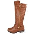 thumbnail image 2 of Forever Women Small Block Heel Knee High Boots Side Zipper Buckled Quilted Knitted Stitching MANGO-21 Light Brown Tan PU 5, 2 of 4